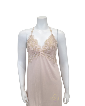 Fleur't 6022 Champagne/Gold Lace Back Modal Chemise MYSELFLINGERIE.COM